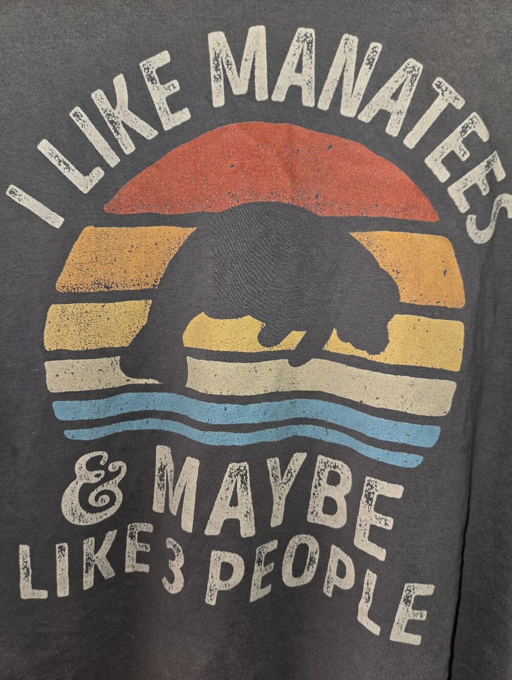 Women's I Like Manatees Graphic Humor Tee Charcoal 100% Cotton XL - Picture 5 of 9